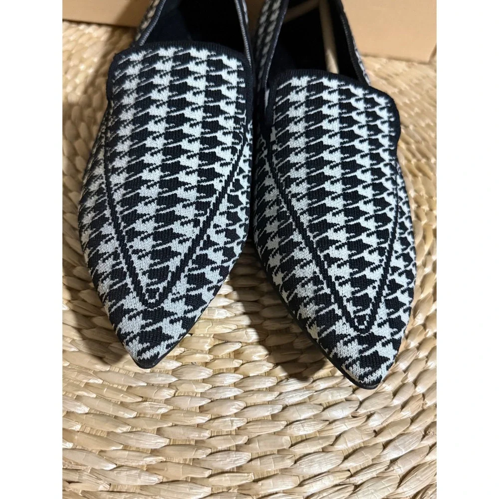 VIVAIA Houndstooth Pointed Toe‎ Knit Loafers Low Heel Size EU/39 US/8 NWT